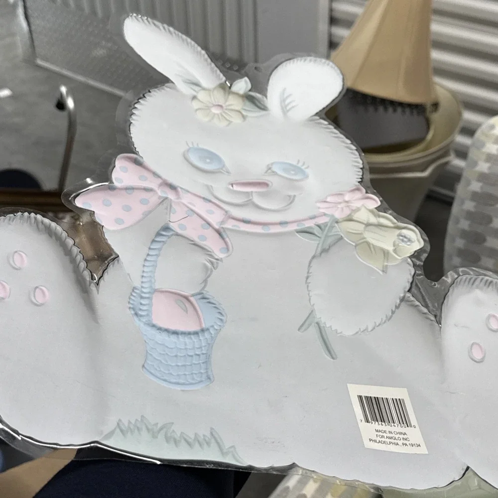 Vintage AMGLO USA 3D Easter Bunny Rabbit‎ THIN PLASTIC Die Cut WINDOW DECOR Pics